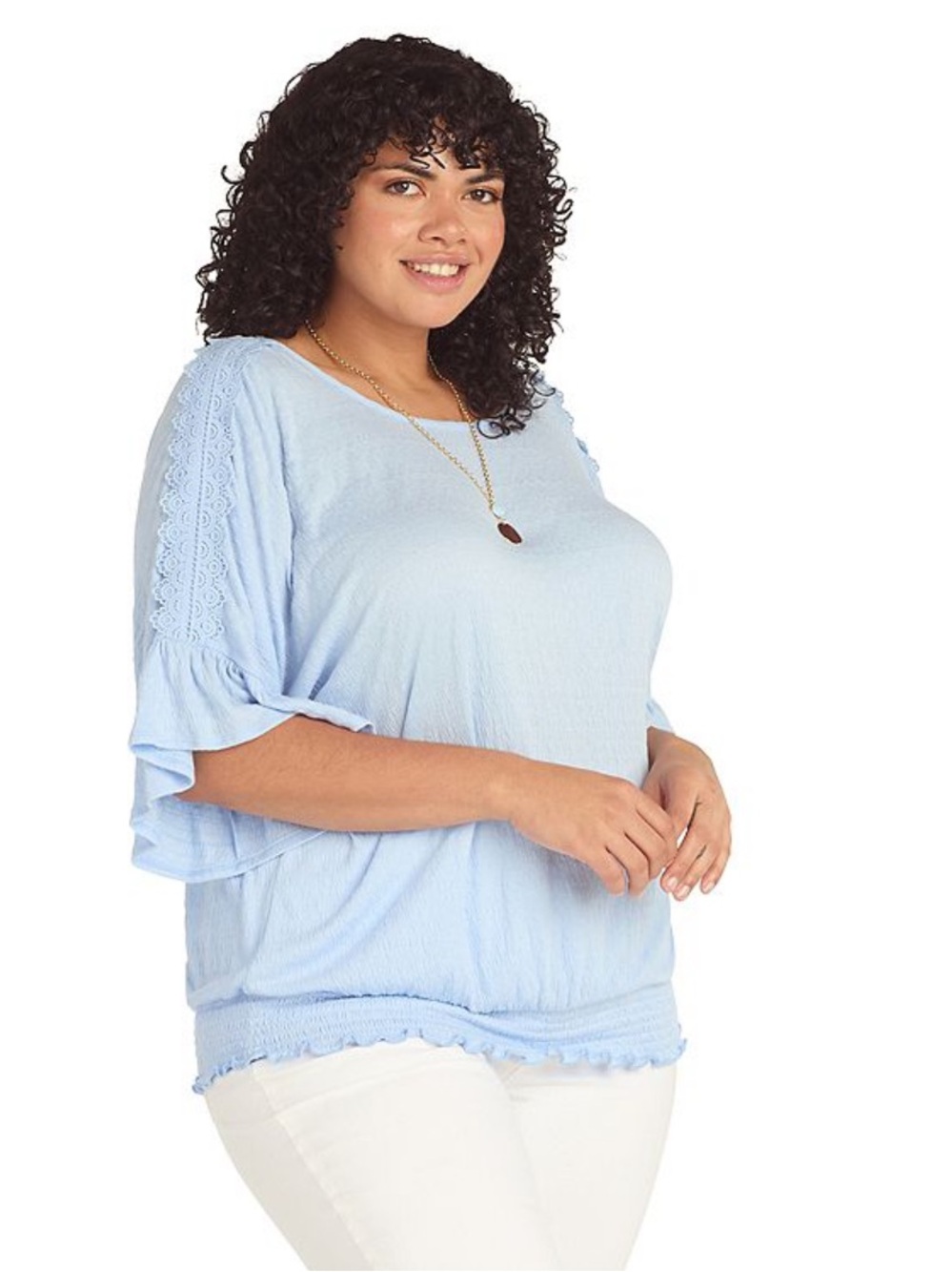 NWT AB Studio light blue dolman sleeve top with necklace size 0X